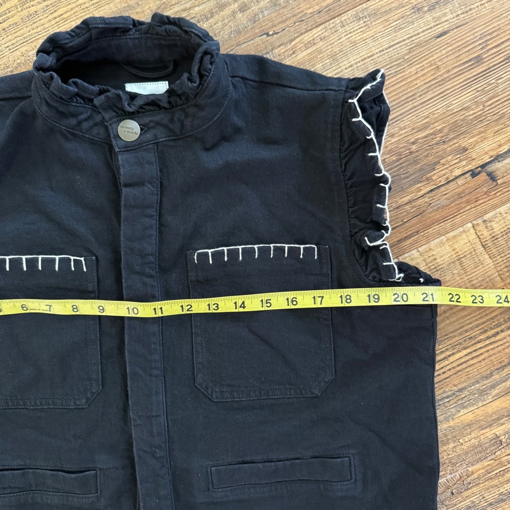 Seventy + Mochi Pablo Crop Vest Women M Black Denim Anthropologie Free People - Picture 10 of 13